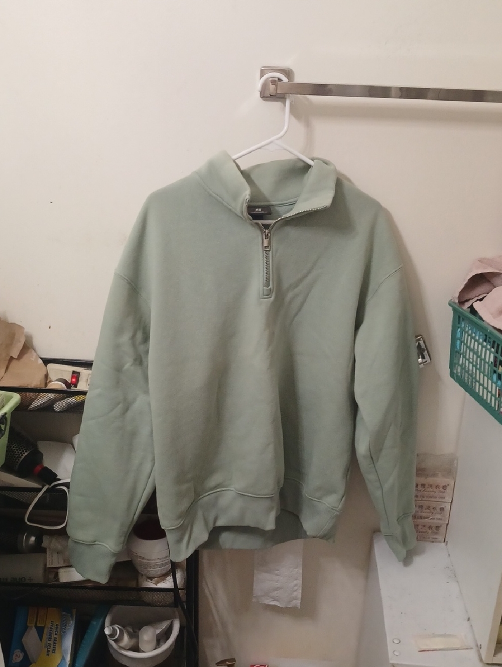 H&M Men's Quarter-Zip Relaxed Fit Sweatshirt - Sage Green